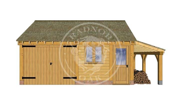2 Bay Oak framed Garage and workshop with log store on the right Byton Low Ridge Model No. BYL2023 Radnor Oak buildings-1