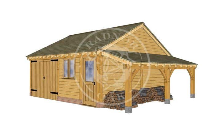 2 Bay Oak framed Garage and workshop with log store on the right Byton Low Ridge Model No. BYL2023 Radnor Oak buildings-2