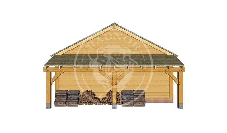 2 Bay Oak framed Garage and workshop with log store on the right Byton Low Ridge Model No. BYL2023 Radnor Oak buildings-3