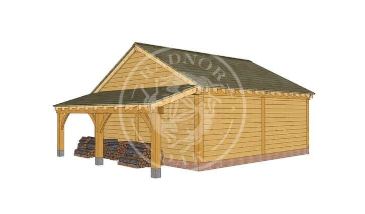 Enclosed 2 Bay oak framed garage with double doors | Byton Low Ridge | Model No. BYL2005 | Radnor Oak