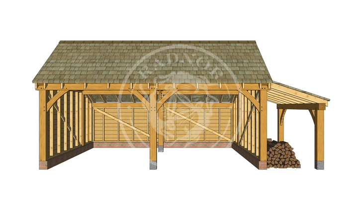 KI2002 | The Kinsham | 2 Bay open fronted oak garage with a log store | Radnor Oak