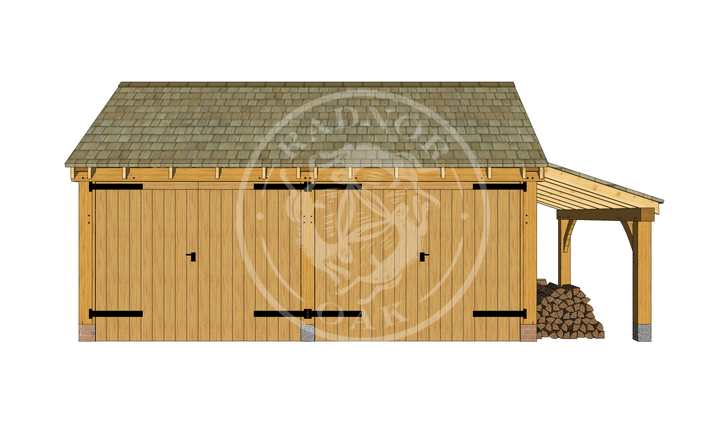 KI2005 | The Kinsham | 2 Bay Oak Framed Garage with double doors and a log store | Radnor Oak