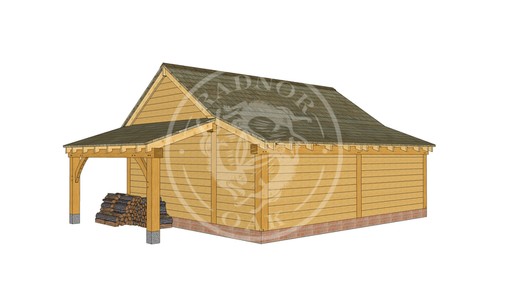 KI2005 | The Kinsham | 2 Bay Oak Framed Garage with double doors and a log store | Radnor Oak