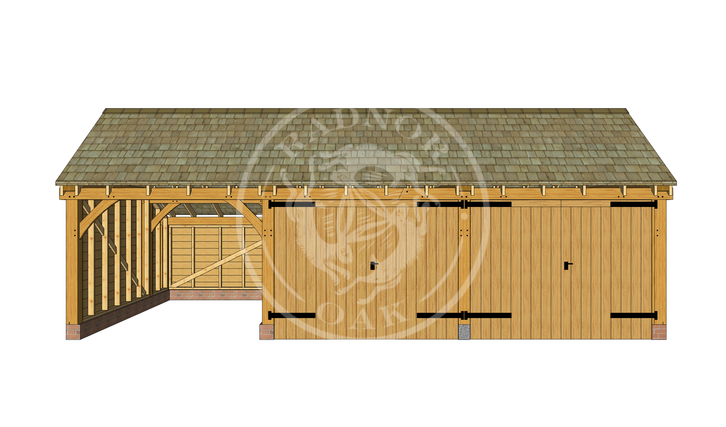 KI3004 | The Kinsham | 3 Bay Oak Framed Garage with double doors on 2 bays | Radnor Oak