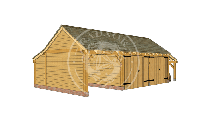 KI3005 | The Kinsham | 3 Bay Oak Framed Garag with 2 enclosed bays | Radnor Oak
