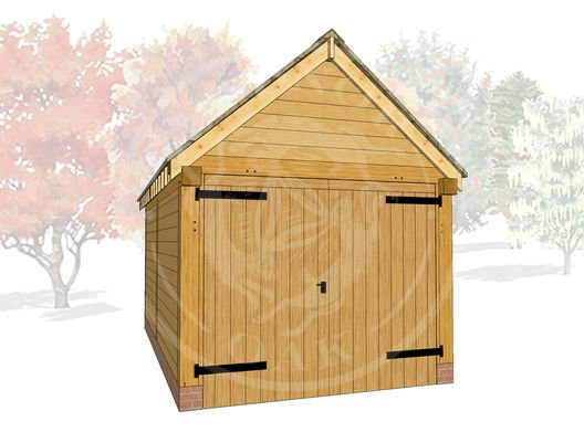 S002 | Stapleton | Single Bay Oak Framed Garage with Double Doors | Radnor Oak | 3D Model