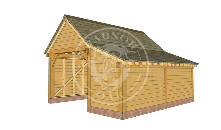 S007 | Radnor Oak | Single bay Garage With Side Store | Oak Framed Garage