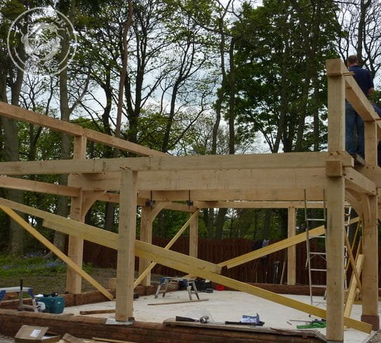 The second storey frame is up