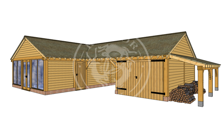 L Shaped Oak Framed Garage Complex | Radnor Oak | BSP007