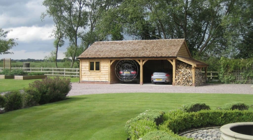 3 Bay Garage with Workshop and Log Store | Byton Low Ridge | Radnor Oak